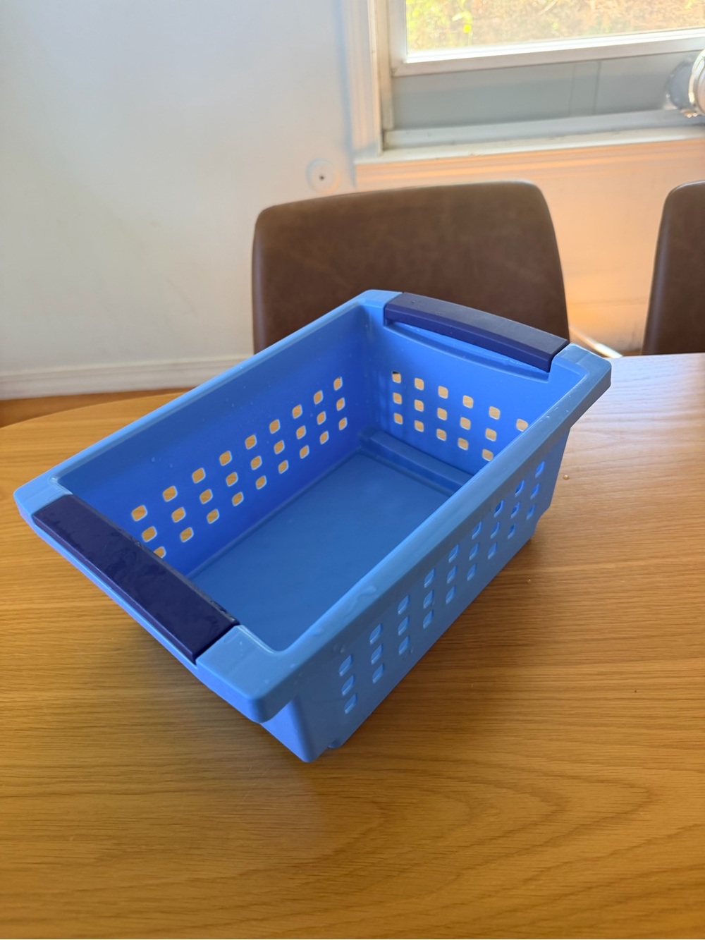 Blue Plastic Storage Basket with Dark Blue Handles - Home Accents